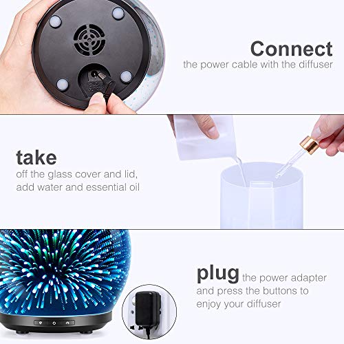 Essential Oil Diffuser, 3D Glass 200ml Galaxy Ultrasonic Aromatherapy Oils Humidifier with 7 Colors Lights, Waterless Auto Shut Off Function