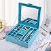 SMONET Huge Jewelry Box Organizer 28 Section Classic Holder 2 Layers - Women Girls Teens Storage Case for Earring Ring Necklace Bracelet Watch PU Leather with Lock Large Mirror Blue