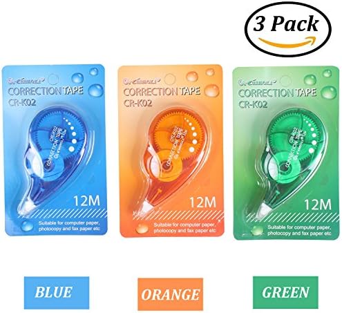 TREELY Easy Eco - Friendly Correction Tape Roller, Pack Of 3, Random Color