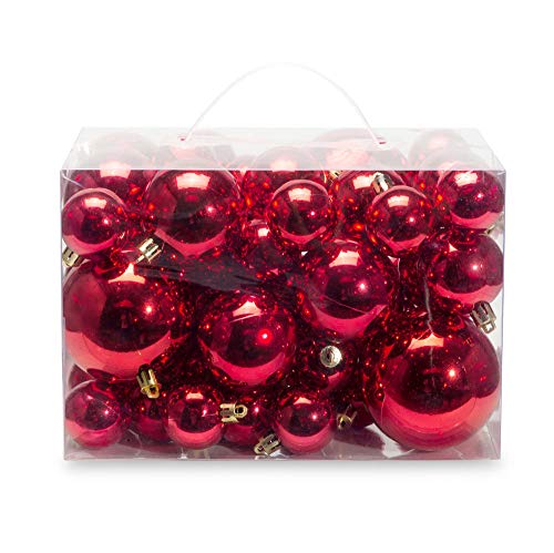 AMS Christmas Ball Plating Ornaments Tree Collection for Holiday Parties Decoration (40ct Brilliance, Red)