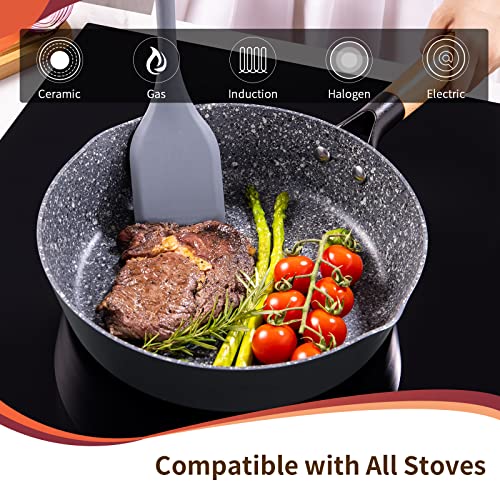 Nonstick Deep Saute Pan with Lid, 9.5inch Frying Pan Skillet with Wood