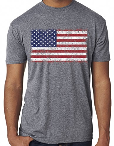 SoRock Men's USA American Distressed Flag Tri Blend Tshirt Xlarge Heather Grey