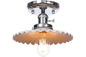 CHINQMING Rustic Vintage Ceramic Semi Flush Mount Ceiling Light, Farmhouse Ceiling Light Fixture with On/Off Switch for Kitch
