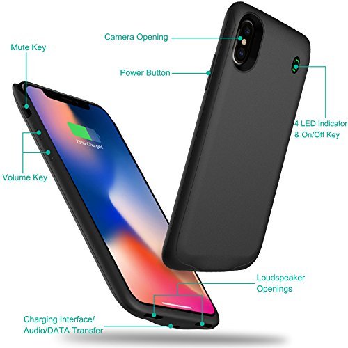 iPhone X Battery Case, LoHi Lightning Connector Audio Support Charger 4000mAh Rechargeable Soft TPU Fingerprint Resistant Ultra Slim Extended Charging Backup 5.8\