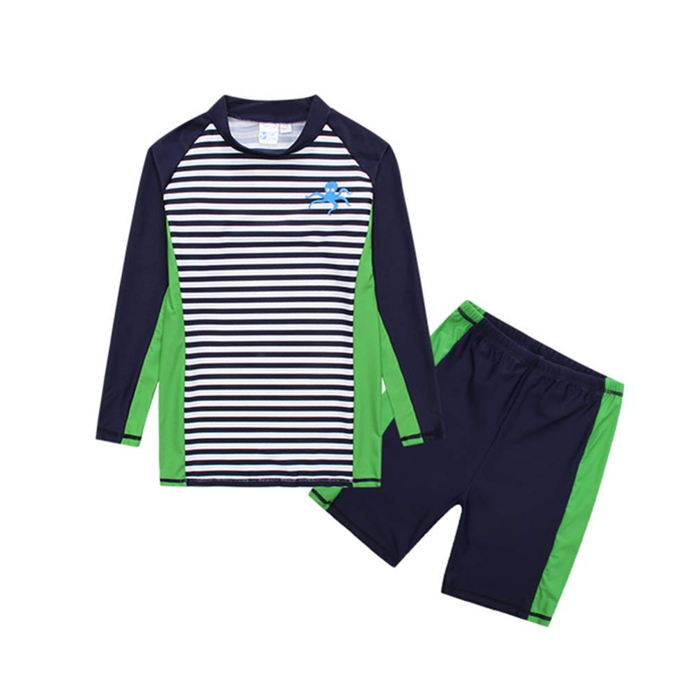 Boys Two Piece Swimsuit Sunsuit Swimwear Long Sleeve Big Kid Stripe