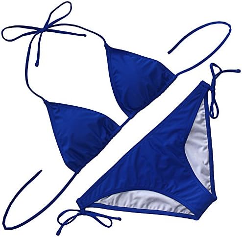 Qiaoer Womens Black Triangle Bikini Top Tie Side Bottom Swimsuits (FBA) (XL, Blue)