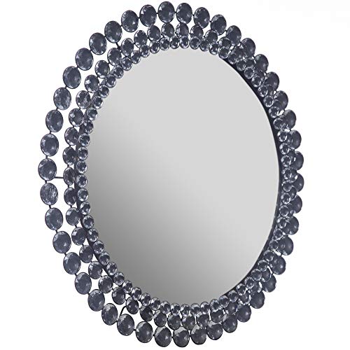 Everly Hart Collection Round Jeweled Accent Mirror, 24" x 24", Silver