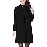 Aprsfn Women's Winter Wool Coats Long Sleeve One Buttoned Pea Coats Notched Lapel Jackets Mid-Length Windproof Overcoat