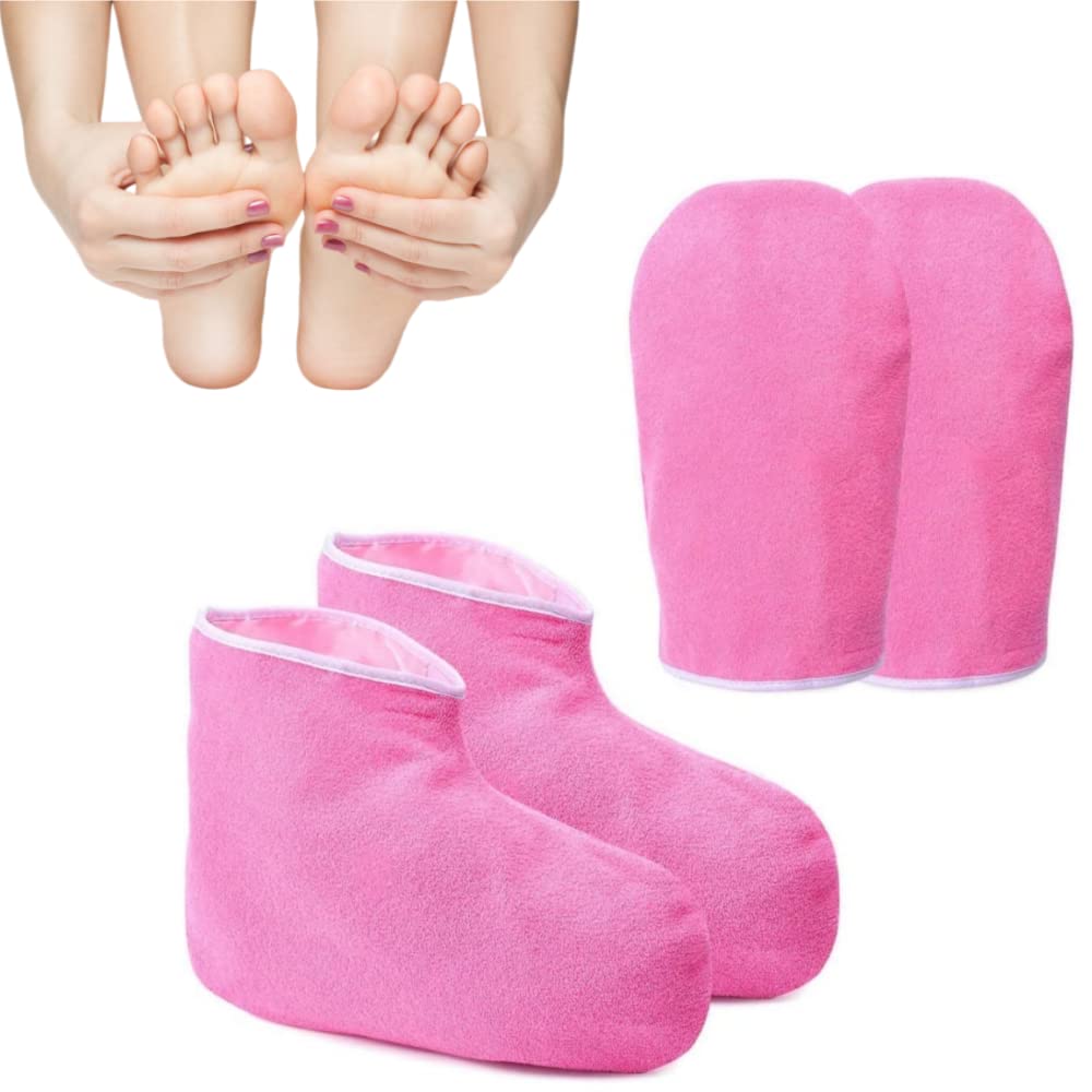 Paraffin Wax Bath Gloves & Booties, Reusable SPA Heat Therapy Insulated Mitts and Booties Hand Treatment Kit Paraffin Wax for Hands and Feet Pedicure Hot Spa Wax Treatment