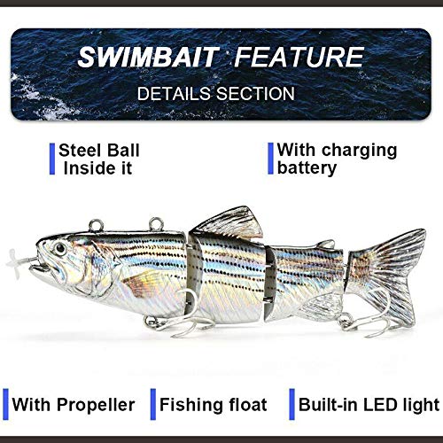 jtxqy USB wiederaufladbare Angelköder, elektrische Angelköder Wobbler 4-Segment Swimbait USB wiederaufladbare künstliche… – Bild 8