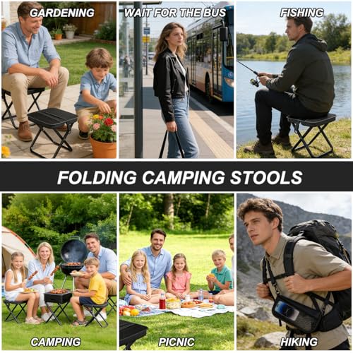 Portable Folding Stool, Folding Camping Chair with Strap and Bag, Portable Folding Stool, Lightweight Fishing Stool for Camping, Travel, Hiking and Outdoor Activities