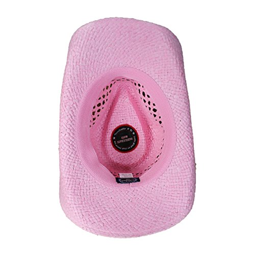 Saddleback Hats Pink Vented Straw Cowboy Hat w/Wood Heart Band –Shapeable Beach Cowgirl Western