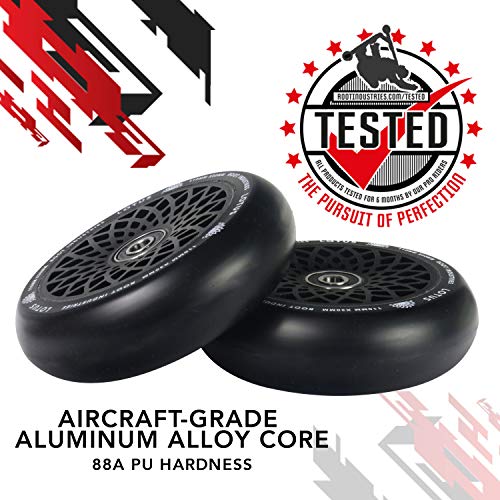 Root Industries 110mm Lotus Stunt Trick Scooter Wheels (Pair) - Wide Fast Hollowcore - Kick Push Scooter Tires - Pro 110mm Freestyle Urethane - Fit Most Setups - 30mm x 110mm - Bearings (Black) - Thumbnail 2