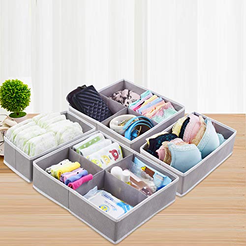 homyfort Dresser Drawer Organizer Clothes, Drawer Dividers, Foldable Closet Bra, Underwear, Sock, Organizer Storage Box Cubes for Women Baby, Set of 4 (Grey 10 Section) - Thumbnail 2