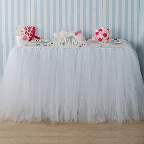 Fivejorya 3.3ft White Tulle Table Skirt Queen Wonderland Tablecloth Skirting Tutu Tablecloth Tableware for Christmas Wedding Baby Shower Birthday Party Cake Dessert Table Decor