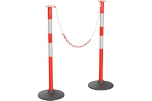 RoadHero 2 Pack Traffic Delineator Post with Weighted Base, Portable Orange Safety Barrier Posts Cones with 5 FT Plastic Chain and Reflective Collars for Parking Lots, Road Safety, Construction Events