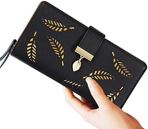 UNIOUTS Wallets for Women Long Leather Credit Card Holder Ladies Purse Clutches (Black)