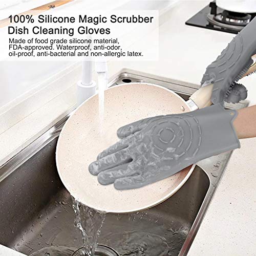 Magic Silicone Dishwashing Gloves | Pccooler Cleaning Gloves | 2019 Updated Model 2 Sided, Perfect Size & Flexibility, Non-slip Heat Resistant Sponge Glove for Vegetable, Fruit, Kitchen, Bathroom, Car - Thumbnail 4