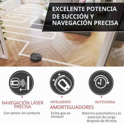 Robot Aspirador y Friegasuelos, Navegación Láser, Wi-Fi, Base de Carga con Retorno Automático, Sensor de Obstáculos, Mapa Personalizable del hogar, Programable [HG5]
