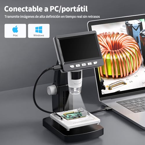 JESWO Microscopio LCD Digital, Microscopio de 4.3 Pulgadas, Aumento 1000X, Mesa elevadora Ajustable para la Mejor observación
