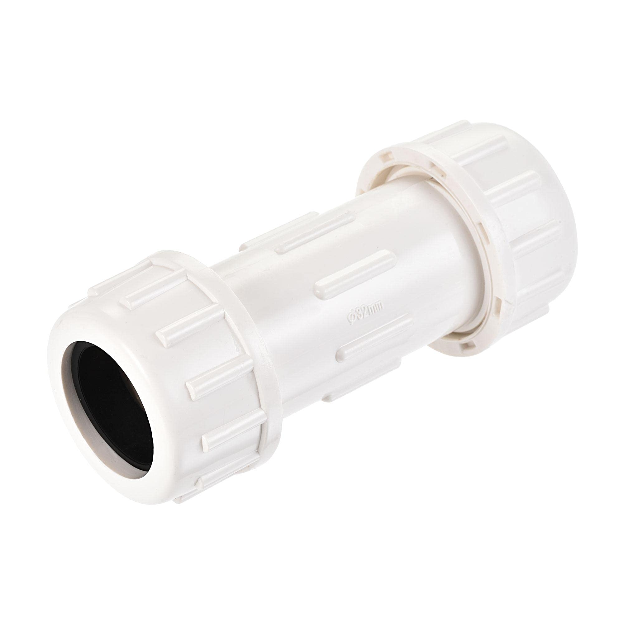 sourcing map PVC Compression Plumbing Coupling Straight Pipe Fitting Extension 32mm White