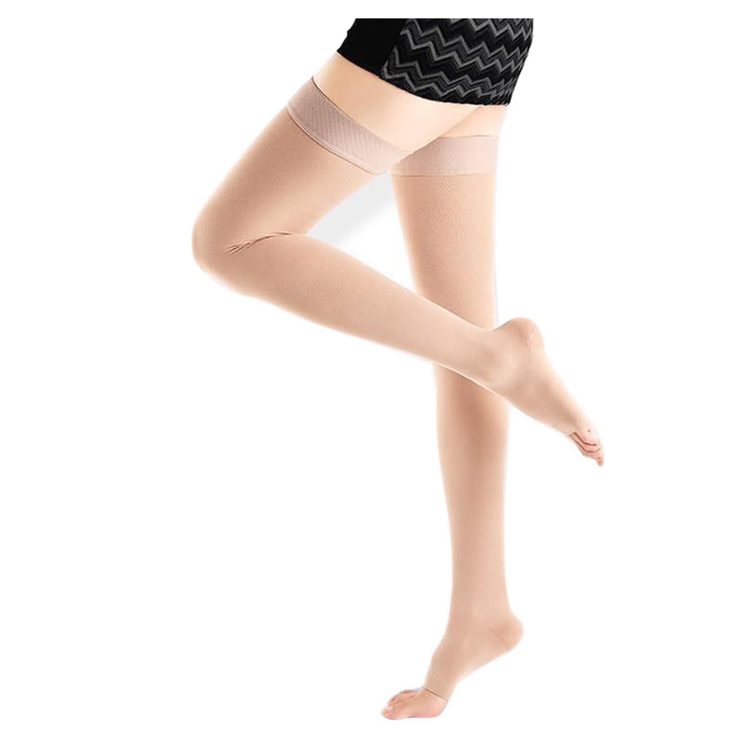 GPAR Premium Medical Compression Stockings Class 2, 23-32 mmHG, Open Toe Thigh Stockings for Varicose Veins, Edema, Leg Pain, Swollen Feet, Varicose Veins - Unisex, beige, S