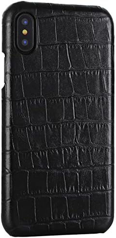 iPhone X Genuine Leather (Crocodile Texture)Case Cover Aroko Real Leather Alligator Skin Texture[Ultra Slim Handmade]Back Cover for iPhone X 5.8inch (Black)