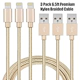 Poweron 3 Pack 6.5ft Certified Nylon Braided 8 Pin Charging Cable Data Transfer For iPhone X iPhone 8 8 Plus, 7 7 Plus 6 6S Plus 5 5S 5C iPad 4th Mini iPad Air, Pro (GOLD)