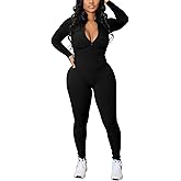 Sriswel Womens Sexy Ribbed Bodycon Jumpsuit Long Sleeve Zipper Mock Neck Skinny Pants One Piece Romper Outfit Clubwear