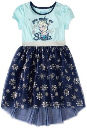 Disney Girls' Frozen Elsa Short Sleeve Dress With Foil Mesh Skirt (S (6-6X))