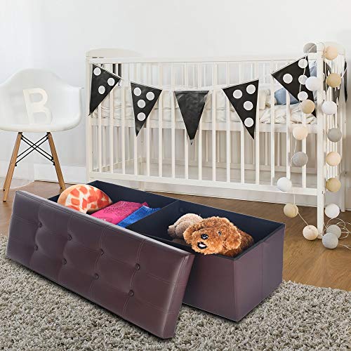 XGao Folding Ottoman Bench with Flipping Lid Fabric Storage Chest Footrest Storage Sofa Stool Bench Rectangle Stools with Removable Lid for Bedroom Hallway (Brown PU 43 x 15 x 15 inch) - Thumbnail 2