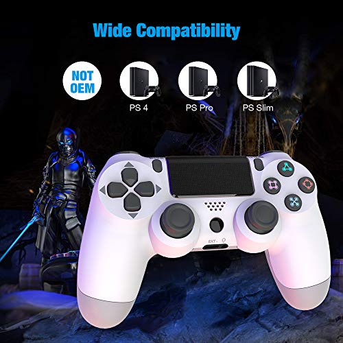 Y-Team Wireless Controller for PS4 Control Remote Game Controller Gamepad with Motors Touchpad Joystick Audio Indicator and USB Cable for Playstation 4/Pro/Slim（White）