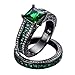 JunXin Black Gold Square Emerald Green Gemstone Women Wedding Engagement Set Round CZ Size5/6/7/8/9/10/11