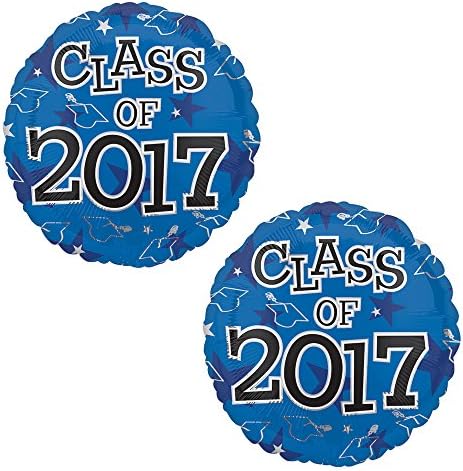 Class of 2017 Graduation Foil 17" Balloons, 2 Pack (Blue)