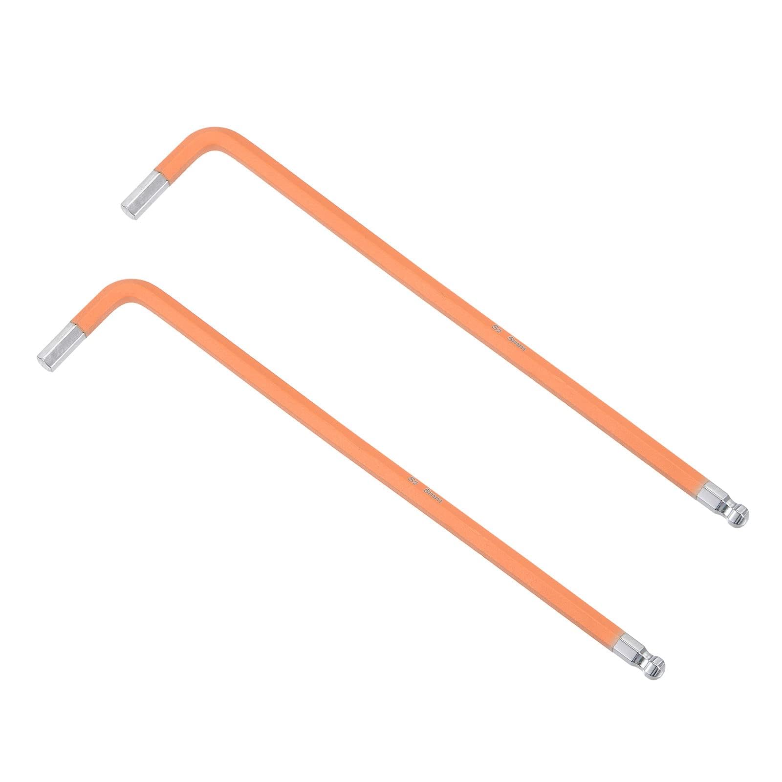 TOP-VIGOR 2Pcs 5mm Ball End Hex Key Wrench, L Shaped Long Arm Ball Point Hexagon Keys Allen Key for Household DIY, Professional Machine Repairing