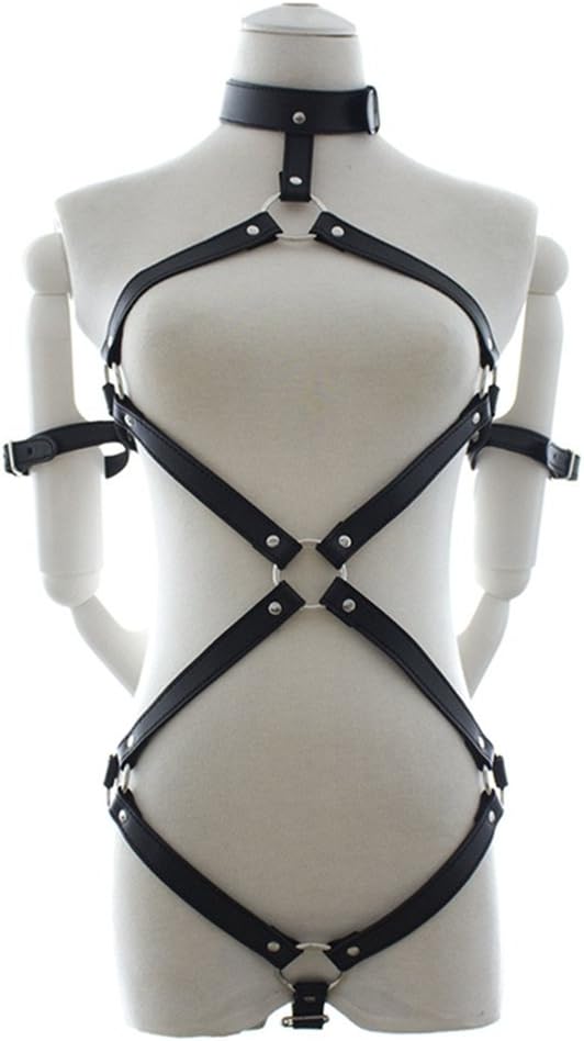 Relomihom Full Body Leather Look Black Corset Belts Female Body Shaping Costume (one Size)