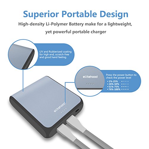 Elitehood Portable 10050mAh Power Bank with Dual USB 3.1A Output 2.0A Input, Ultra Compact 2-Port External Battery High-Speed Charging Technology for Smart Phones Tablet , Gray - Thumbnail 4