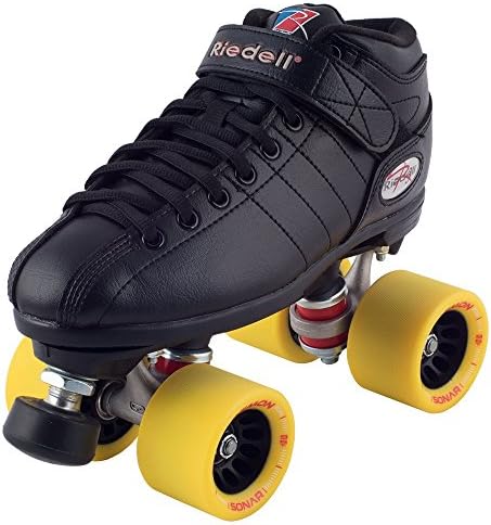 Riedell Black R3 Demon EDM Roller Derby Speed Skates w/ NEW Yellow Demon EDM Wheels (95A)