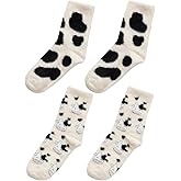 2 Pairs Cute Fluffy Fuzzy Cow Socks for Women, Winter Warmth and Comfort Cute Cartoon Socks
