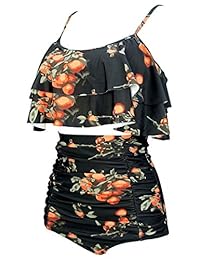 COCOSHIP Traje de baño de cintura alta con volantes, estilo retro, para dama (FBA)