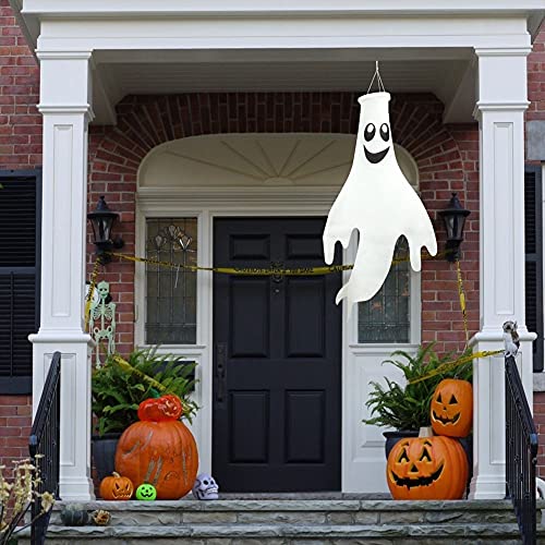 Starrky Halloween Ghost Windsocks Hanging Decorations Flags, 2PCS 43 Inches Halloween Windsock Outdoor Hanging Decoration for Front Yard Patio Lawn Garden Party Decor