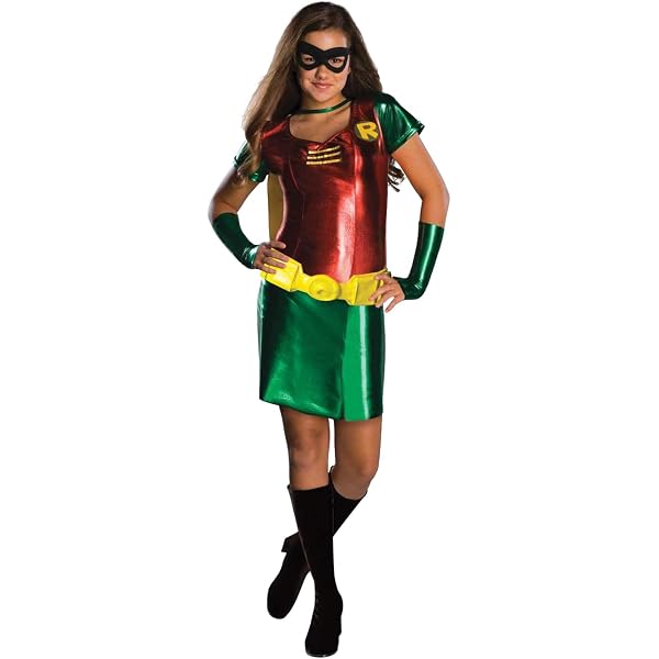Rubie's - Costume Robin Batman Pour Femme, Avec Robe, Cape, Gants Et Masque, Taille 17-18 Ans, Rouge