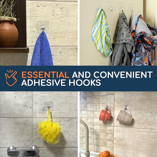 GLUIT Adhesive Wall Hooks for Hanging Heavy Duty 22 lbs Hooks for Walls No Drill, Towel Sticky Clear Hook, Waterproof, Home, Bathroom, Kitchen, Office, and Outdoor 12 Pack