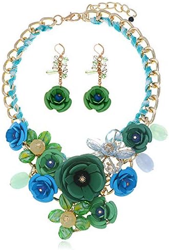 truecharms Women's Luxury Fashion Jewelry Sets Evening Party African Beads Jewelry Set Suspension Crystal Flower Earring Necklace Set (Green)