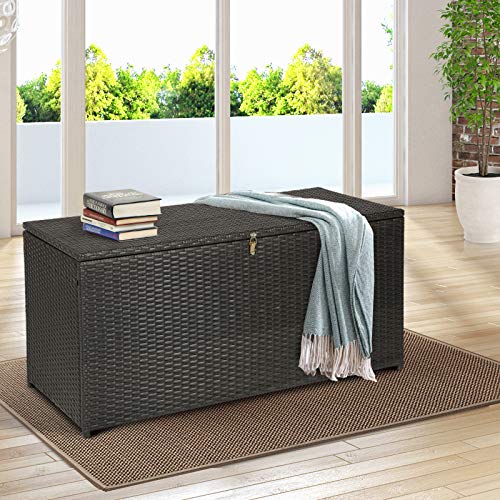 Outsunny Kissenbox Auflagenbox Gartenbox Polyrattan Garten Metall Braun L118 x B54 x H59cm – Bild 3