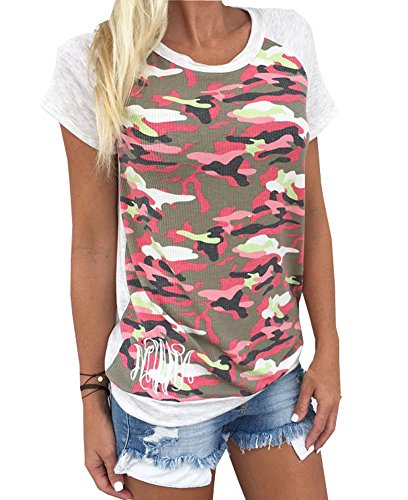 Tuesdays2 Women's Crewneck Short Sleeve Colorful Camouflage T-Shirt (M/US6)
