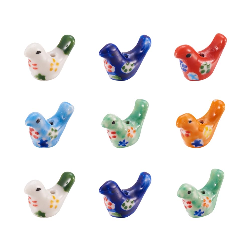 Crafans 10Pcs Porcelain Ceramic Pigeon Beads Lovely Animal Birds Printed Porcelain Bead for DIY Crafts Jewelry Making Bracelet Charms Beads Random Colors