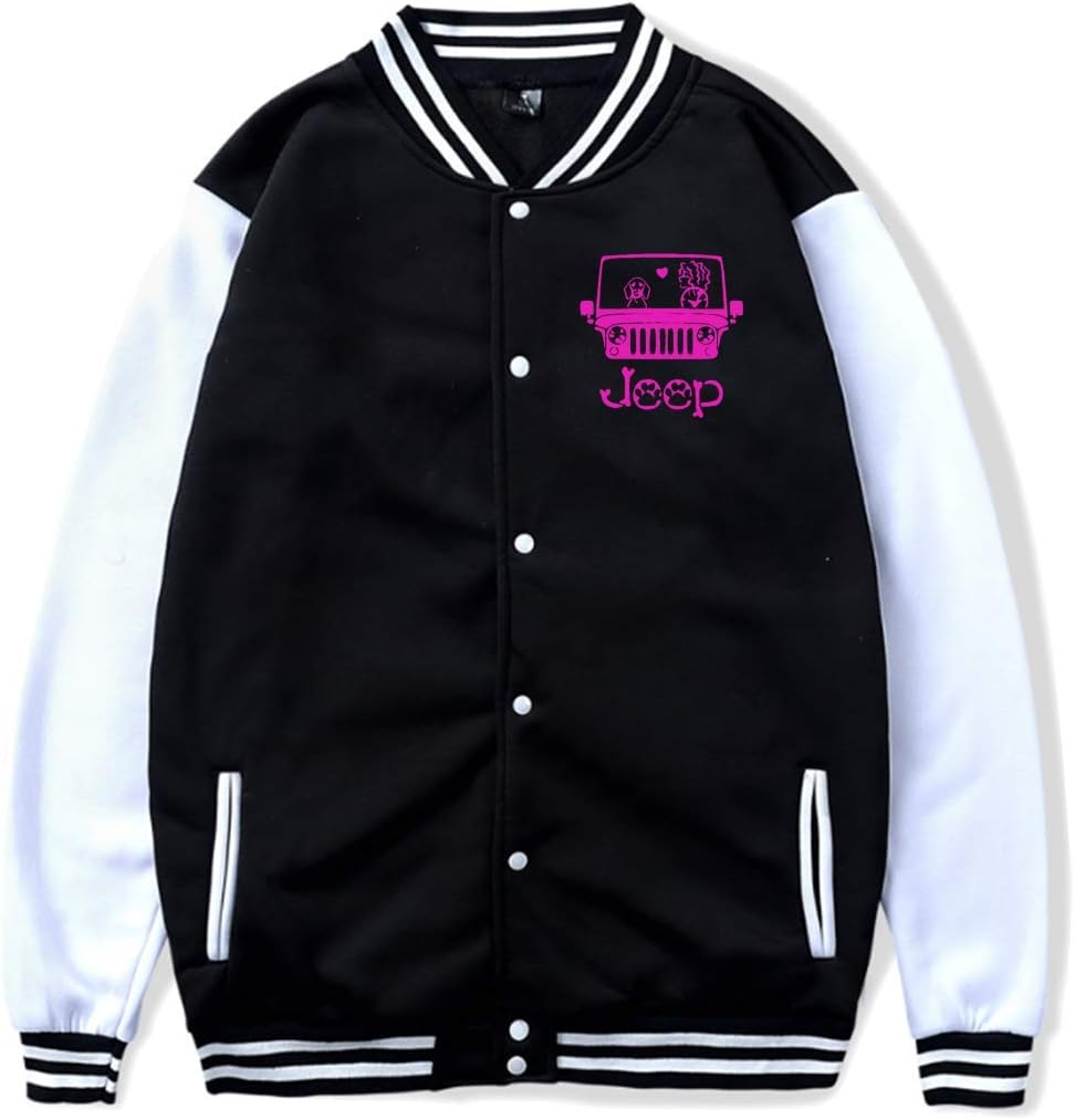 I Love Dog Jeep Baseball Jacket Uniform Hooded Coat for Women&Men