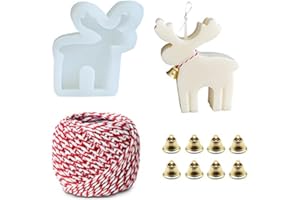 TOPYS Christmas Elk Deer Silicone Candle Molds Soap Mold with Woolen Thread and 8 Pcs Bells, DIY Xmas Theme Resin Mould for Home Party Decoration, Handmade Soap Bath Bomb Lotion Bar Chocolate Jello