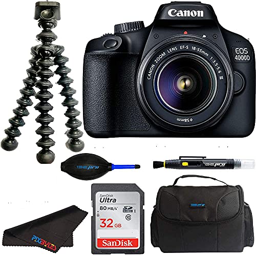 Canon EOS 4000D DSLR Camera w/Canon EFS 1855mm F/3.55.6 III Zoom Lens + Pixibytes